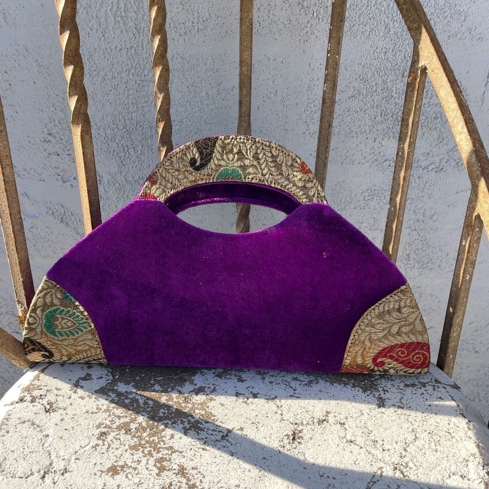 Purple Velvet Clutch with Embellished Brooch - Picture 12 of 12